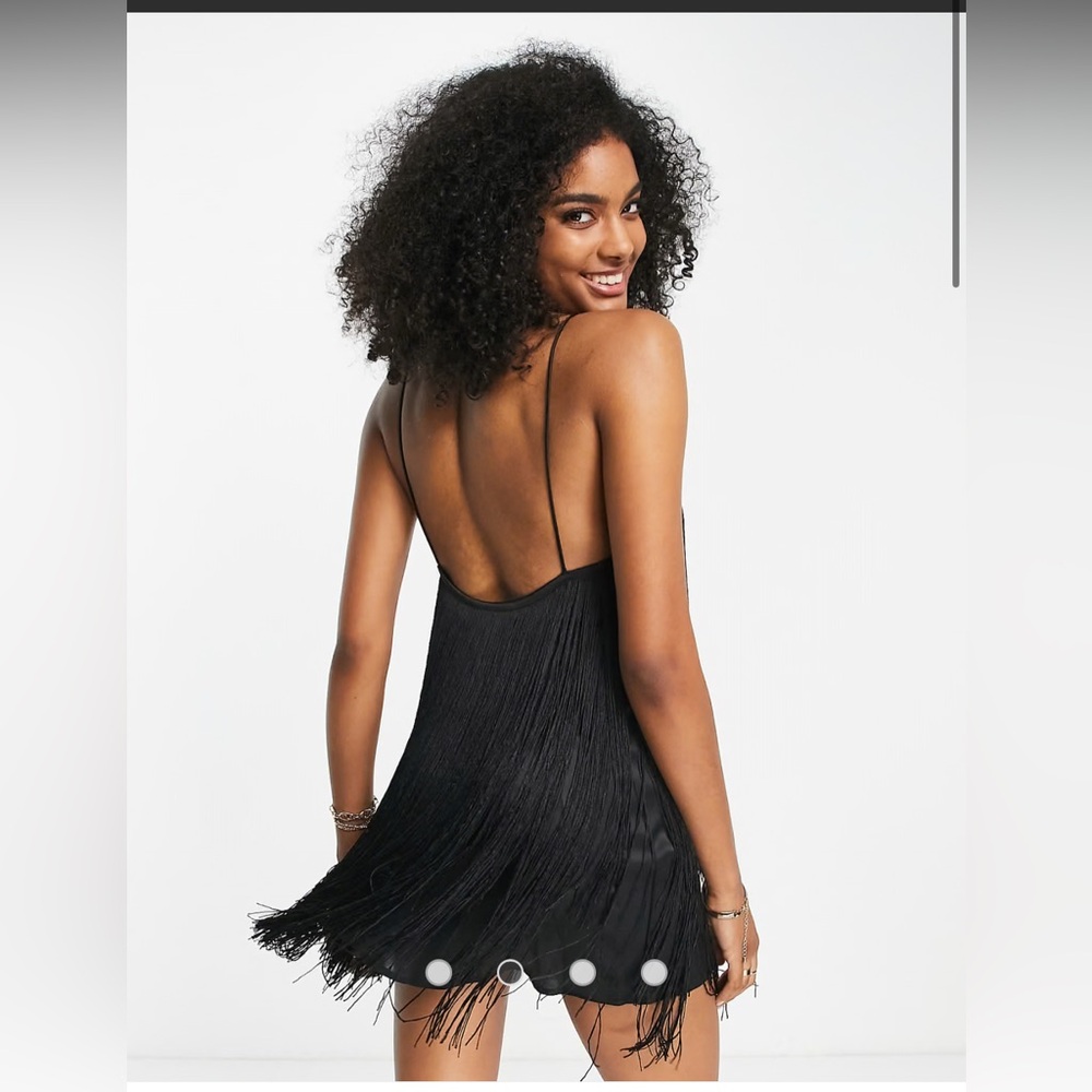 ASOS DESIGN fringed cami mini dress in black - Picture 6 of 6